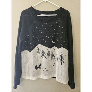 Woolrich Womens Knit Sweater Cardigan Size LG Blk White Christmas Snow 20%‎ Wool